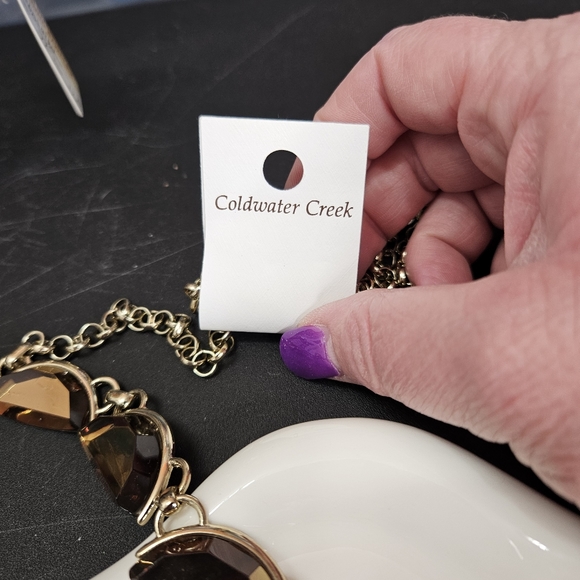 Coldwater Creek Gold Tone Crescent Gem Long Necklace 32 Inches NWT - Picture 4 of 14